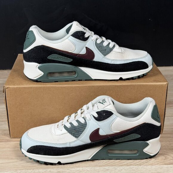 Nike Air Max 90 PRM Shoes Mens Size 9.5 White Black Burgundy Sneakers FV6059-001 - Picture 2 of 10